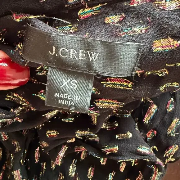 J. Crew Tie Neck Sheer Rainbow Lurex Dot Blouse Top In Black Size XS - Picture 13 of 14